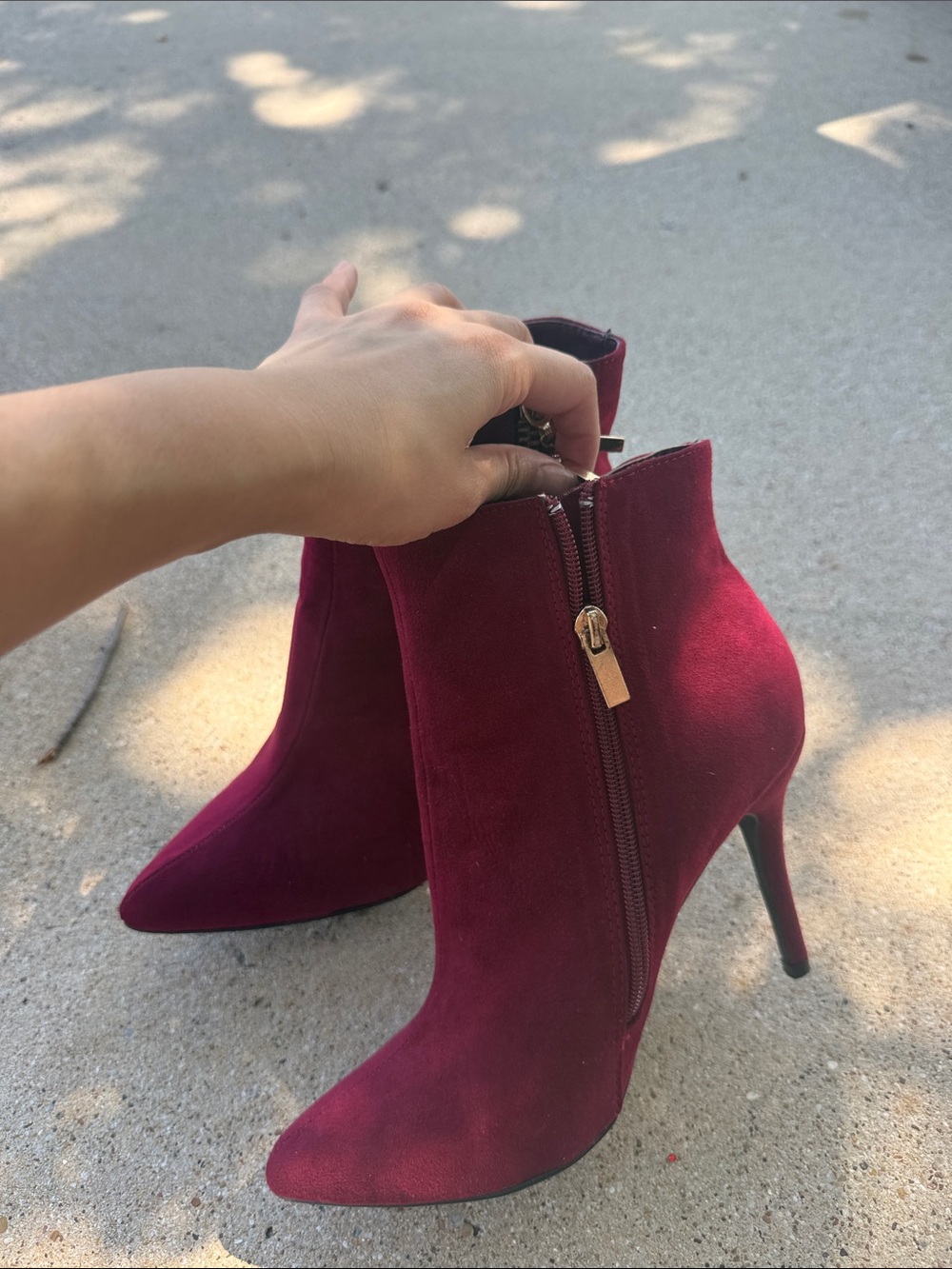Dollhouse Wine/Burgundy Suede Pointed-Toe Ankle Booties